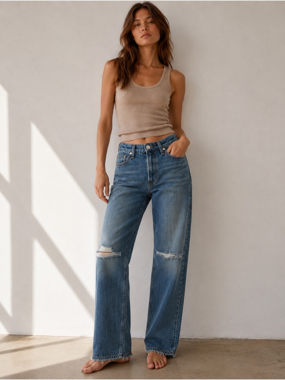 Rag & Bone Finn High Rise Loose Straight Distressed Jeans 24 WDD18F2662